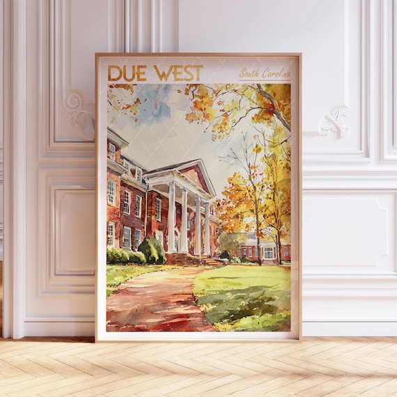 Due West Watercolor Travel Poster, Abbeville South Carolina