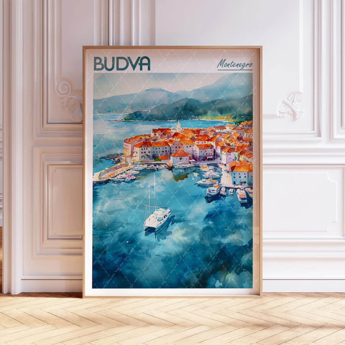 Budva Watercolor Travel Poster, Montenegro City Art