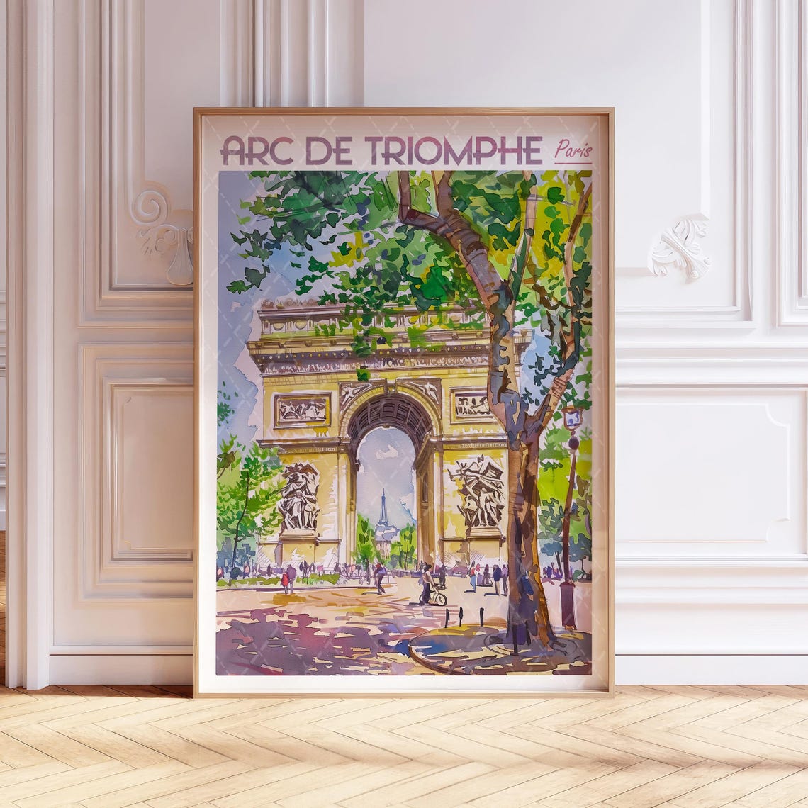 Arc de Triomphe Paris France Watercolor Landmark Travel Poster