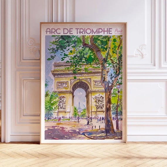 Arc de Triomphe Paris France Watercolor Landmark Travel Poster