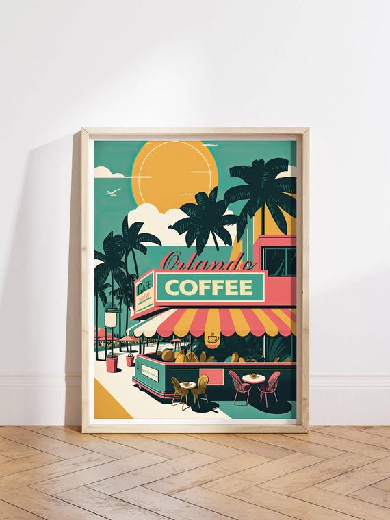 Orlando Florida Retro Travel Poster World Art Vintage Coffee Shop Colorful Wall Summer Decor
