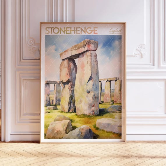 Stonehenge Watercolor Poster England Travel Art Historical Place Wall Decor United Kingdom Print Pastel Color Touristic