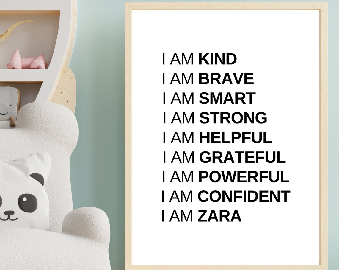 Personalised Kids Affirmations Zara I Am Kind Brave Strong Poster