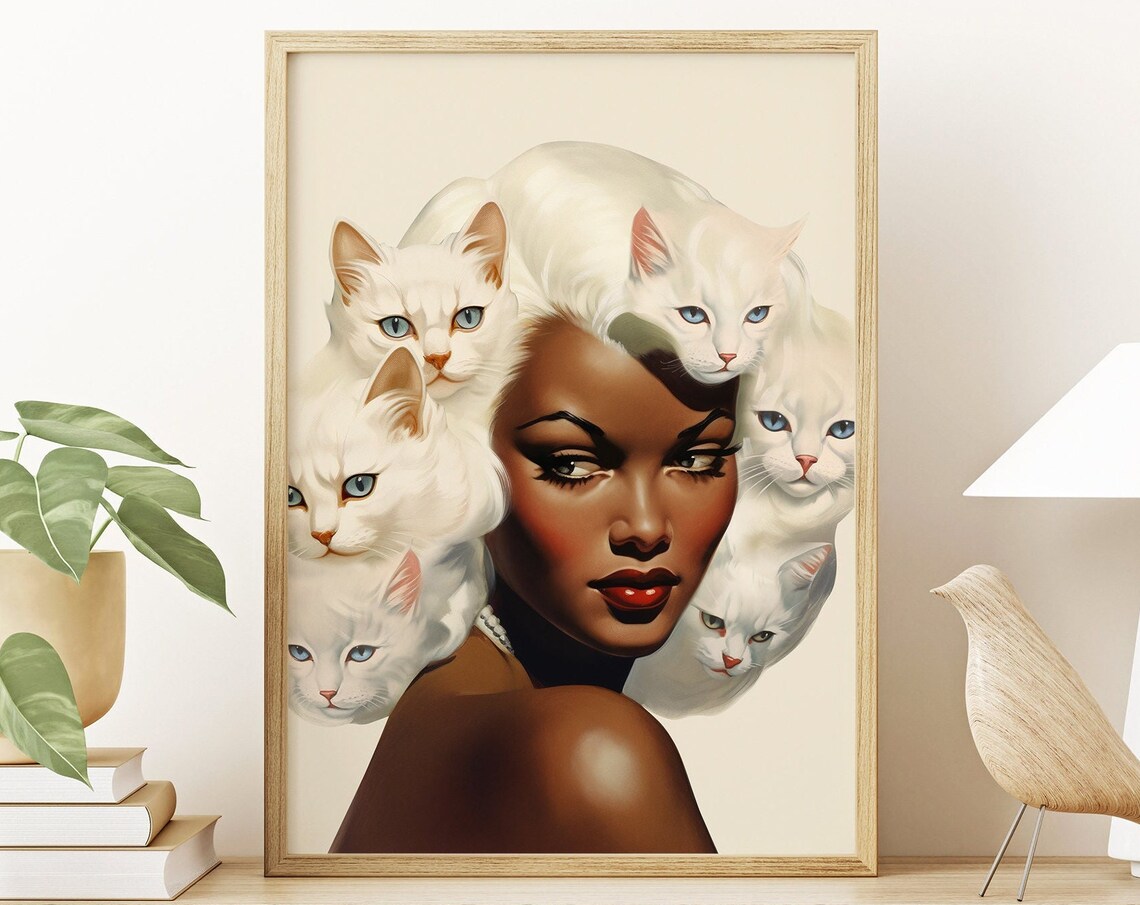 Cat Lady Surreal Cat Collage Art Print