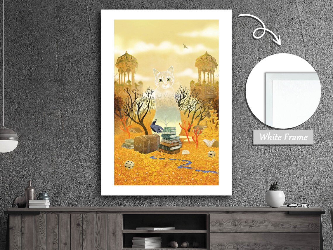 Transparent Cat In Autumn Forest, Contemporary Fall Artwork - Image 2