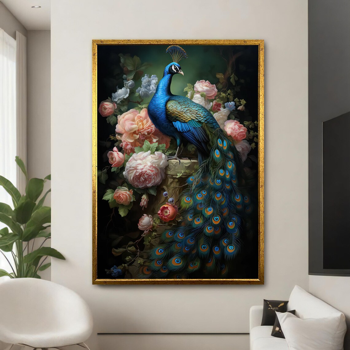 Majestic Peacock And Floral Painting, Elegant Animal Art - Image 5