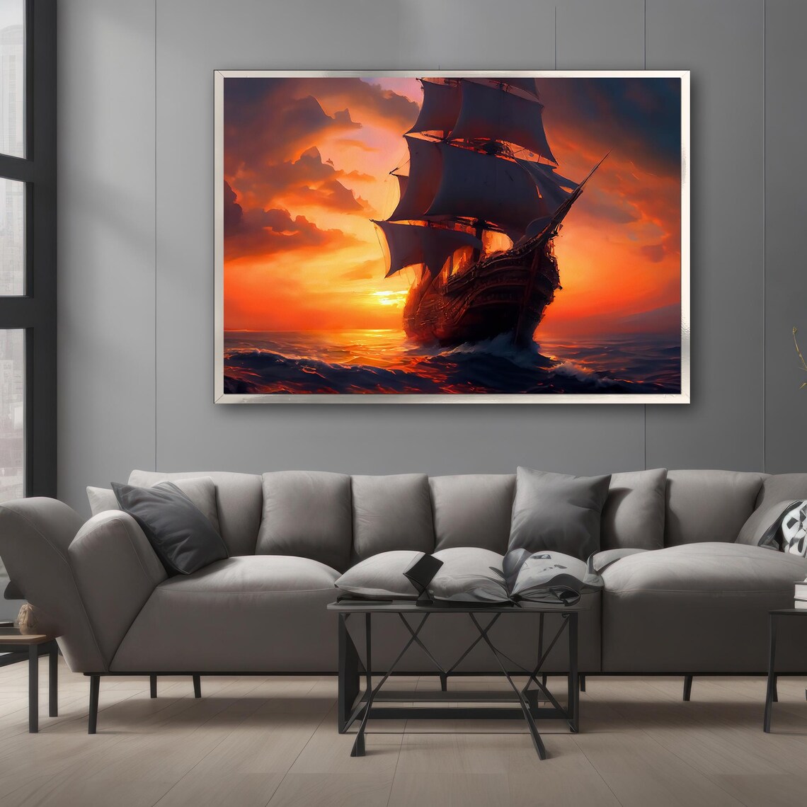 Pirate Ship Adventure At Sunset, Nautical Decor - Image 3