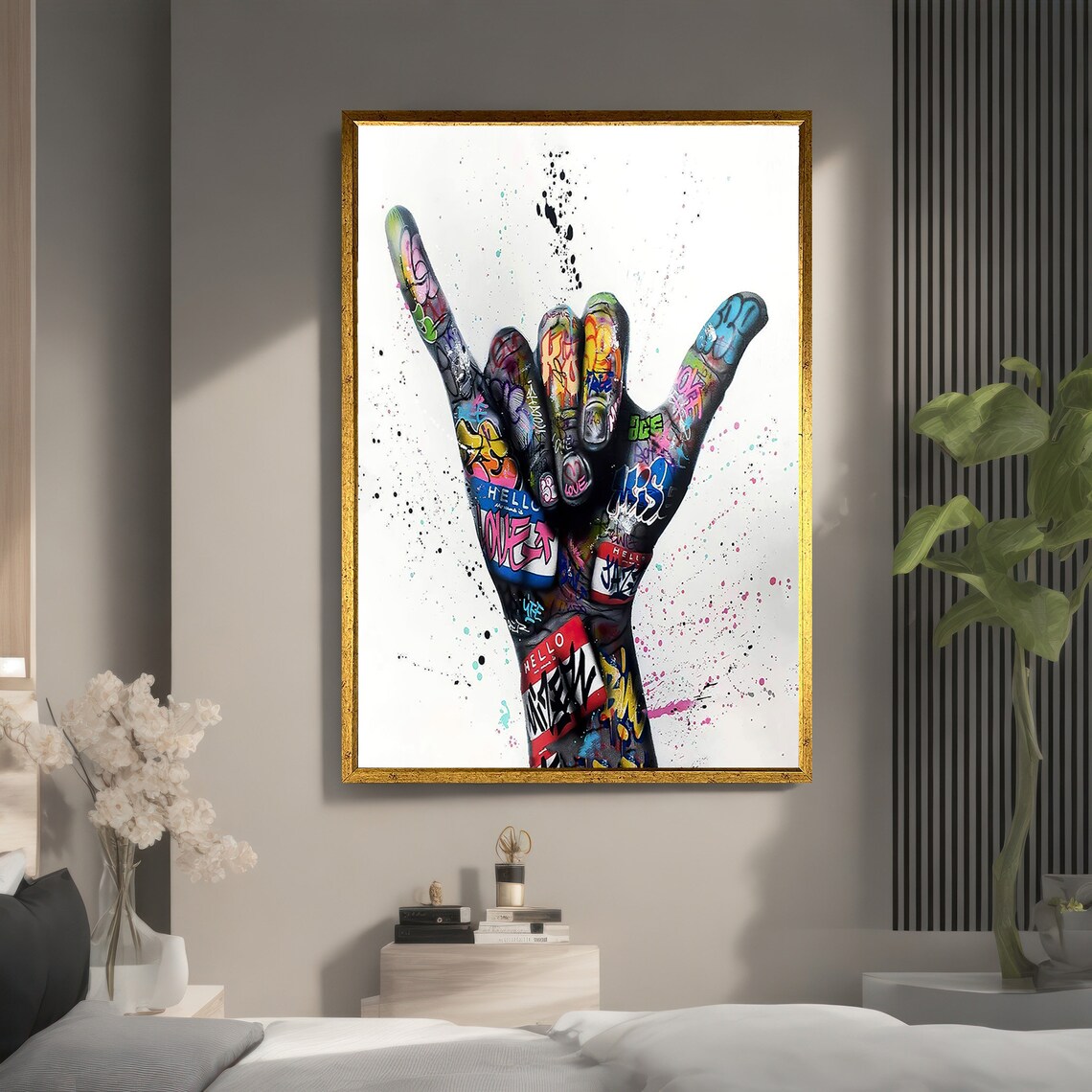 Graffiti Hand Gesture, Urban Decor Unique Gift - Image 5