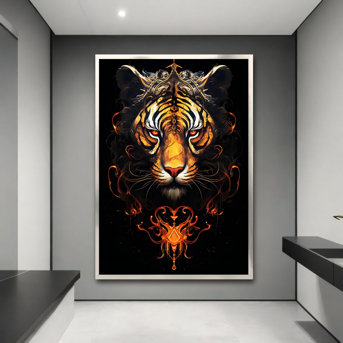 Fiery Geometric Tiger Painting, Bold Animal Art - Image 3