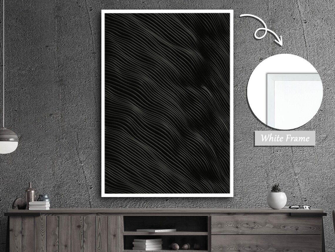 Black Relief and Spiral Lines Abstract Art - Image 3