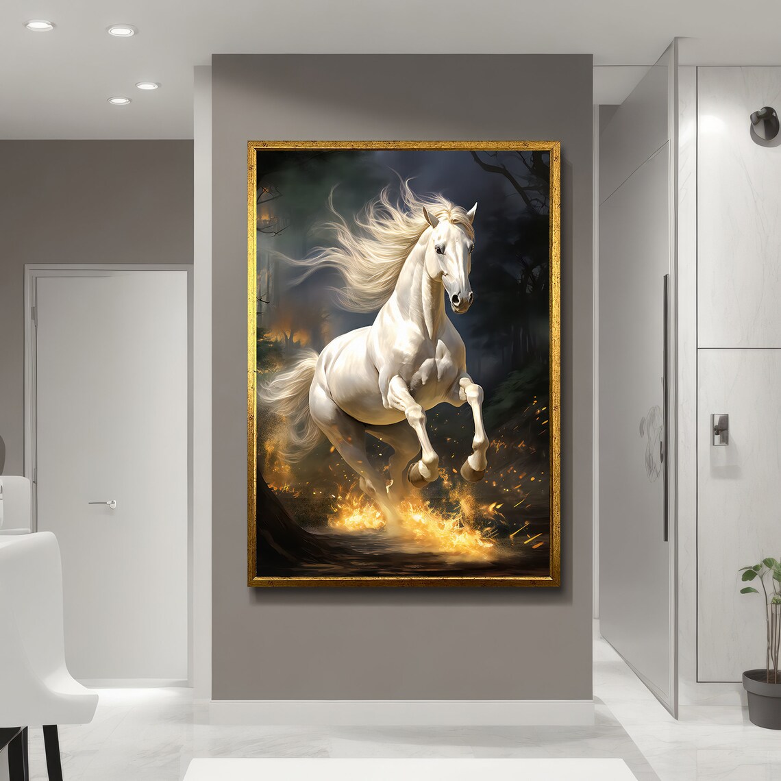 Fiery White Stallion Painting, Horse Lovers Gift - Image 5
