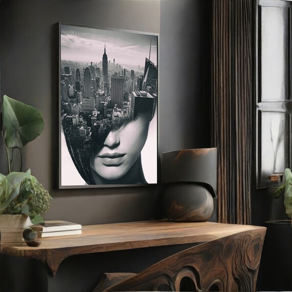 Urban Woman Silhouette, Modern Painting for Decor