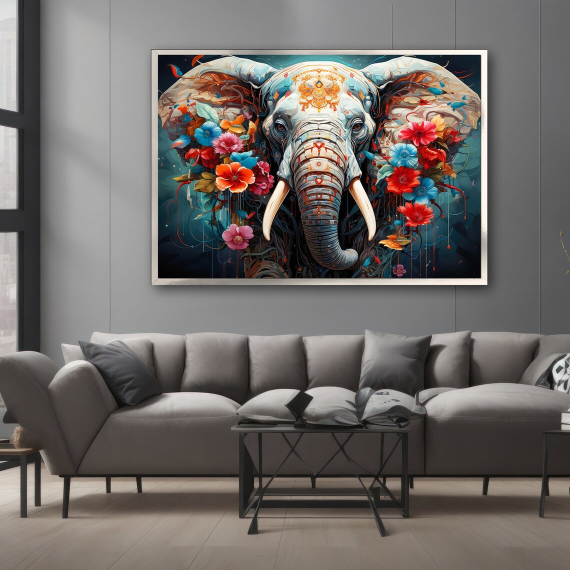 Ornate Elephant With Flowers, Animal Gift - Image 3