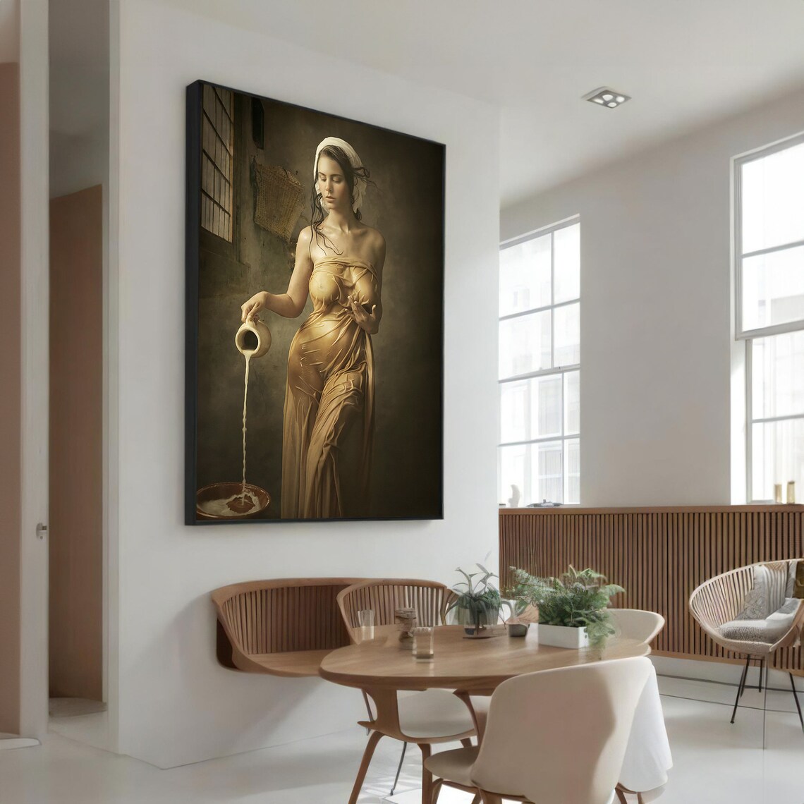 Classic Nude Woman Pouring Milk, Vintage Art