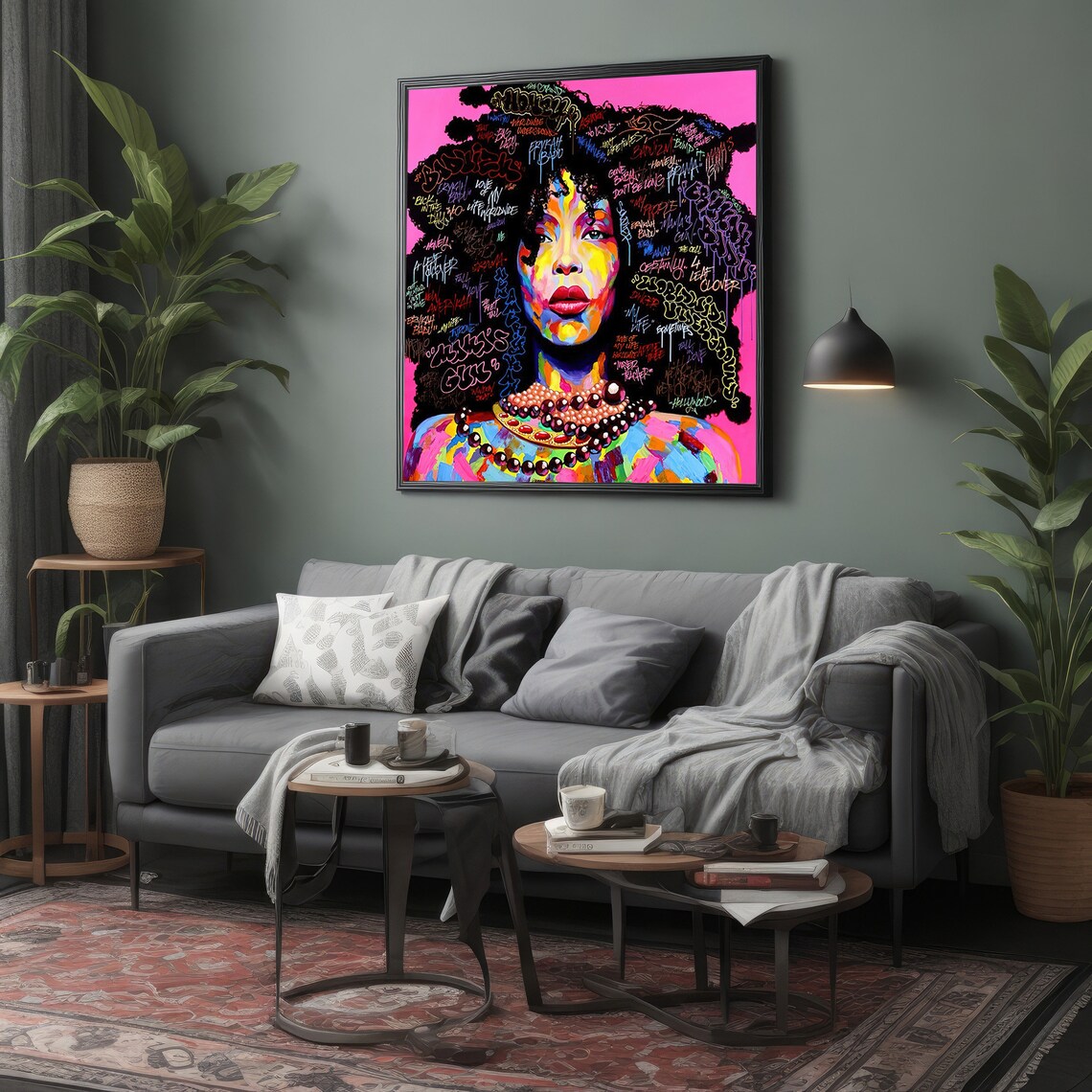 Graffiti Portrait Of Woman, Bold Urban Decor