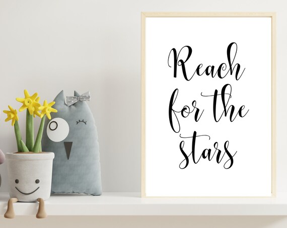 Reach For The Stars Kids Script Motivational Nursery Wall Poster