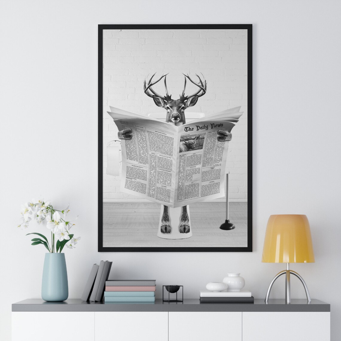 Antlered Deer Buck Reading The Daily News On The Toilet Poster - Image 2