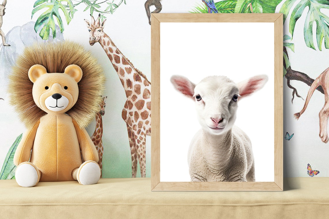 Sweet Baby Lamb Face Portrait in Soft Color Nursery Style Poster