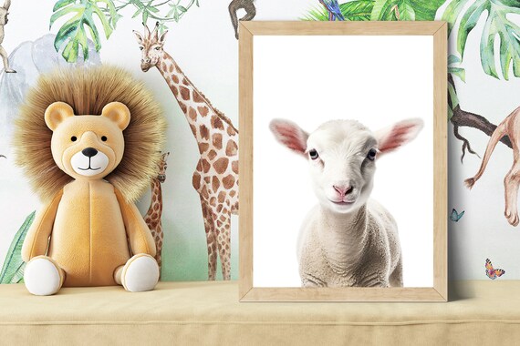 Sweet Baby Lamb Face Portrait in Soft Color Nursery Style Poster