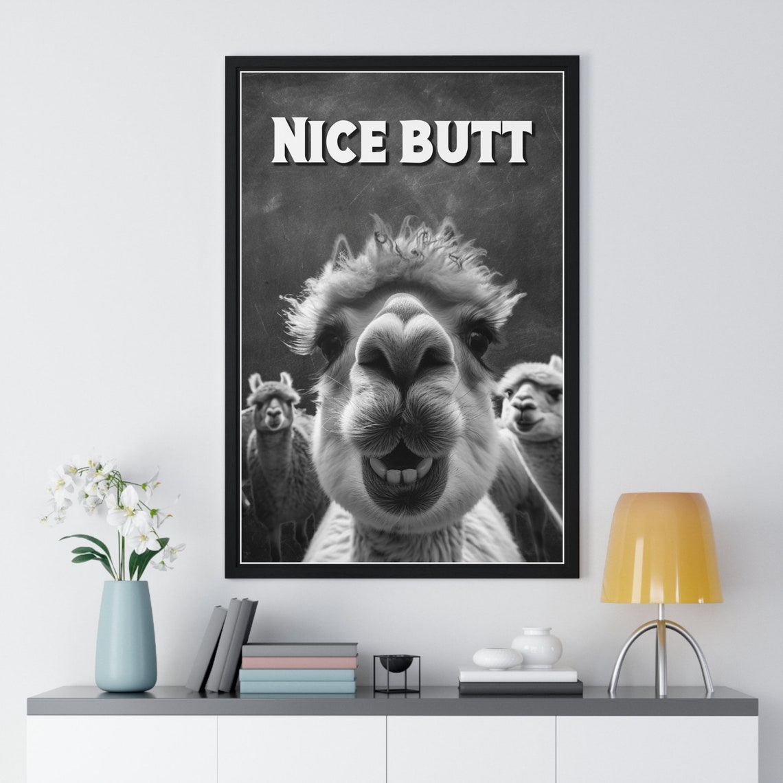 Alpaca Selfie Framed Close-Up Nice Butt Funny Bathroom Quote Poster - Image 2