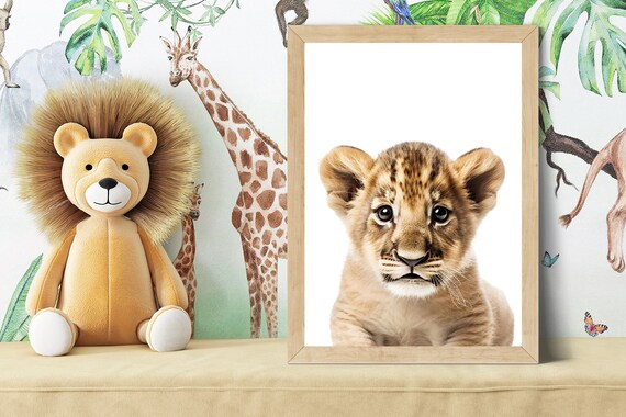 Lion Cub Safari Nursery White Photo Baby Animal Retro Poster