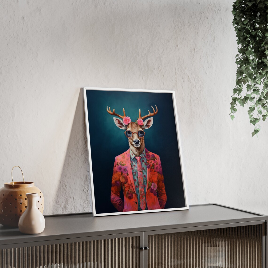 Deer In Floral Suit And Sunglasses Funny Fashion Animal Wall Poster - Image 2