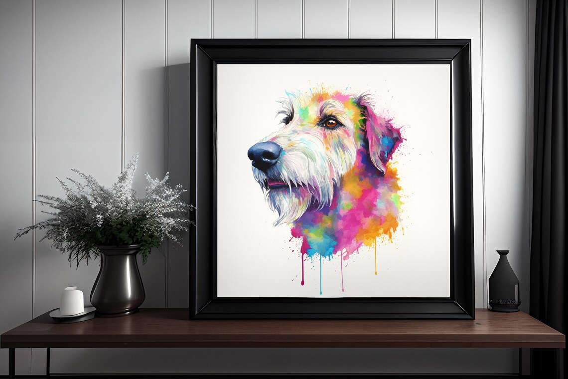 Irish Wolfhound Profile Watercolor Splatter Portrait Dog Poster