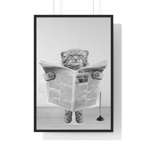 Pallas Cat Reading Newspaper Funny Bathroom Humor Art Poster