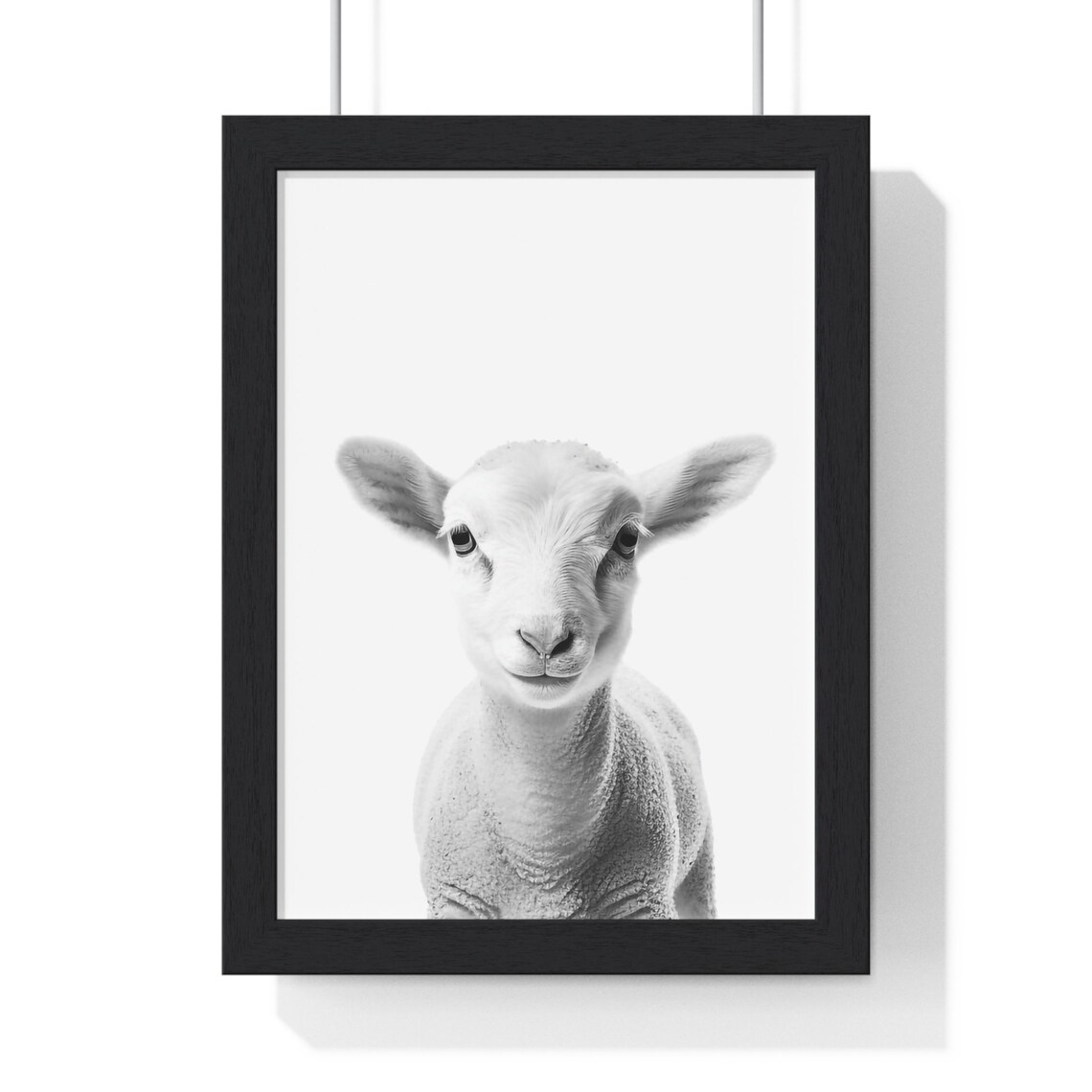 Sweet Baby Lamb Face Portrait in Black and White Nursery Poster - Image 2