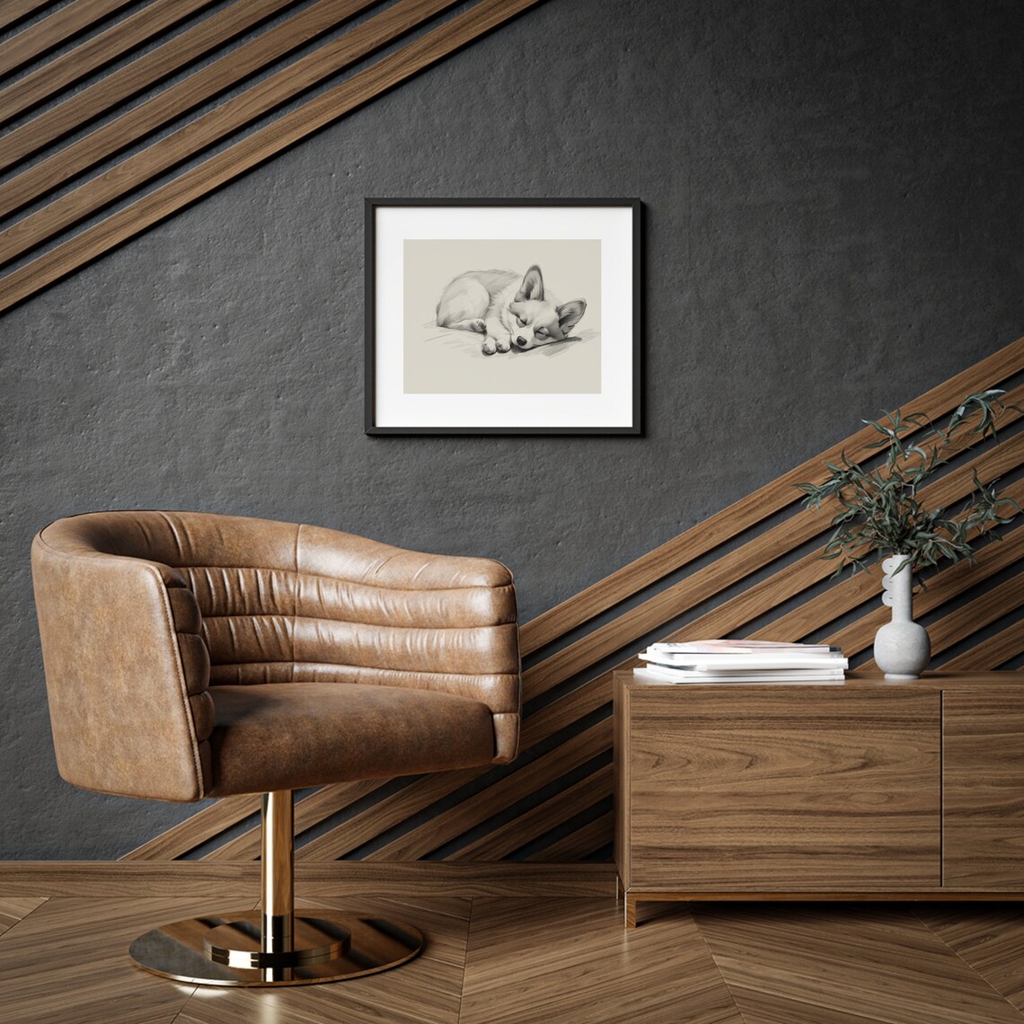 Corgi Pencil Sketch Art Print, Dog Wall Decor - Image 2