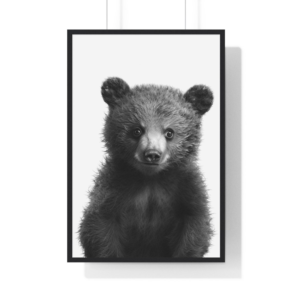 Fluffy Black Bear Cub Portrait in Black and White Nursery Poster - Image 2