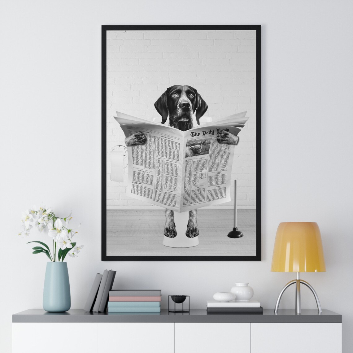 German Pointer Wall Art Funny Bathroom Print Toilet Poster Bathroom Art German Pointer Black And White - Image 2