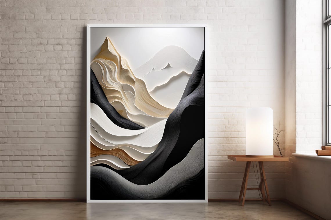 Abstract Mountain Wall Art Neutral Minimalist Modern Home Decor