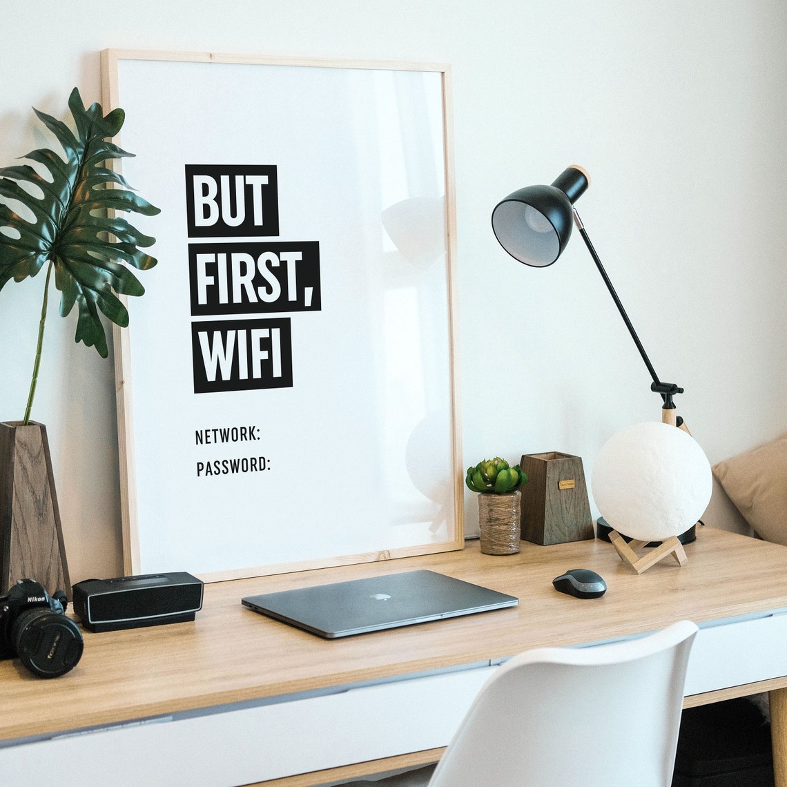 But First Wifi Network Password Sign Art Poster Bold Typography Decor - Image 2
