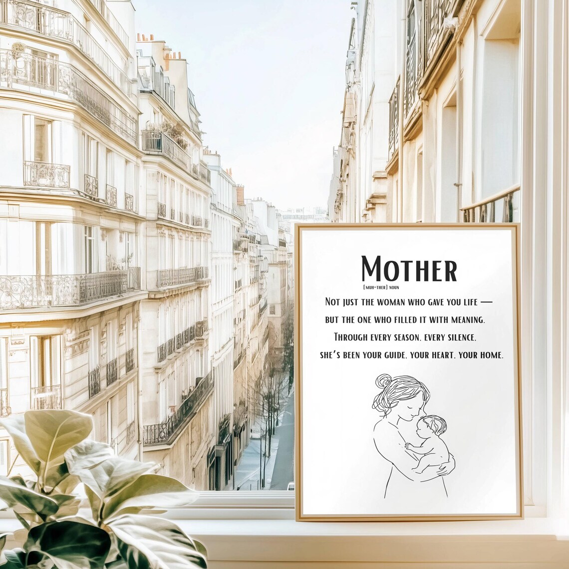 Line Art Mom And Baby Illustration, Mother Quote - Image 3