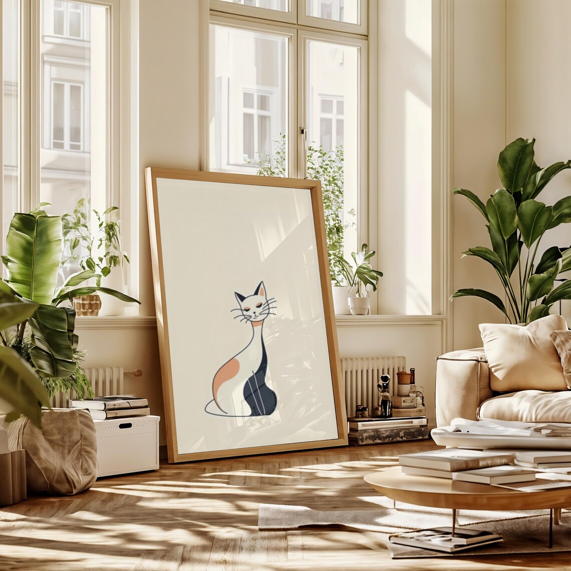Minimalist Line Art Calico Cat Scandinavian Style Art Poster - Image 2