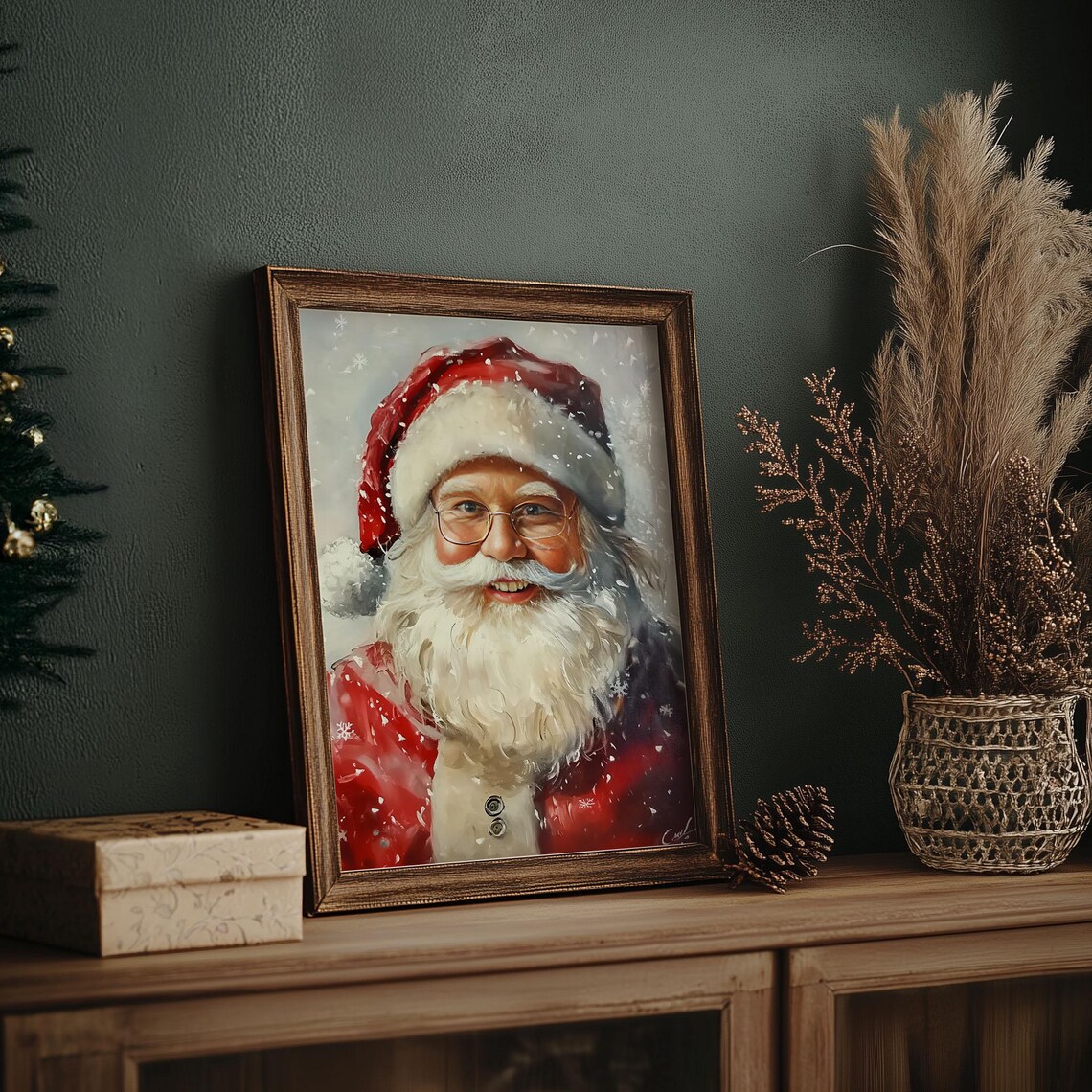 Smiling Santa Claus Portrait with Glasses in Falling Snow Poster - Image 7