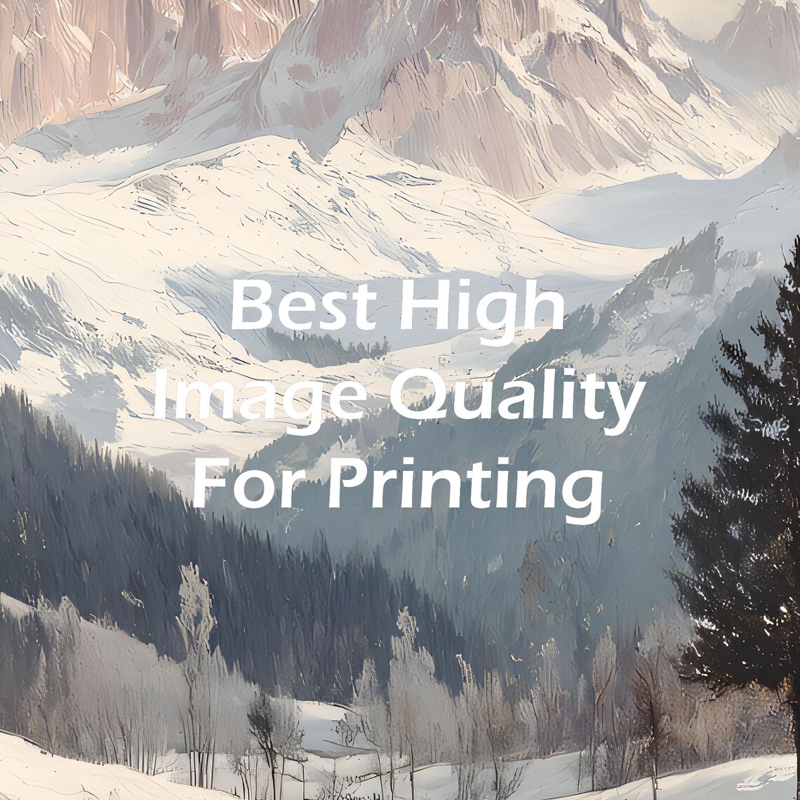 Winter Mountain Valley Stream Snowy Peaks Oil Painting Poster - Image 3