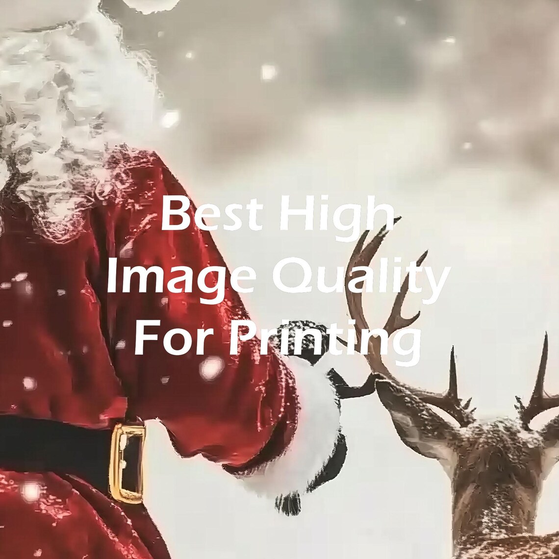 Santa Claus Walking with Deer in Snowy Forest Winter Scene Poster - Image 5