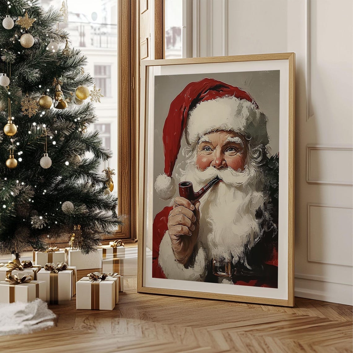 Classic Santa Claus Smoking a Pipe Vintage Christmas Portrait Poster - Image 6