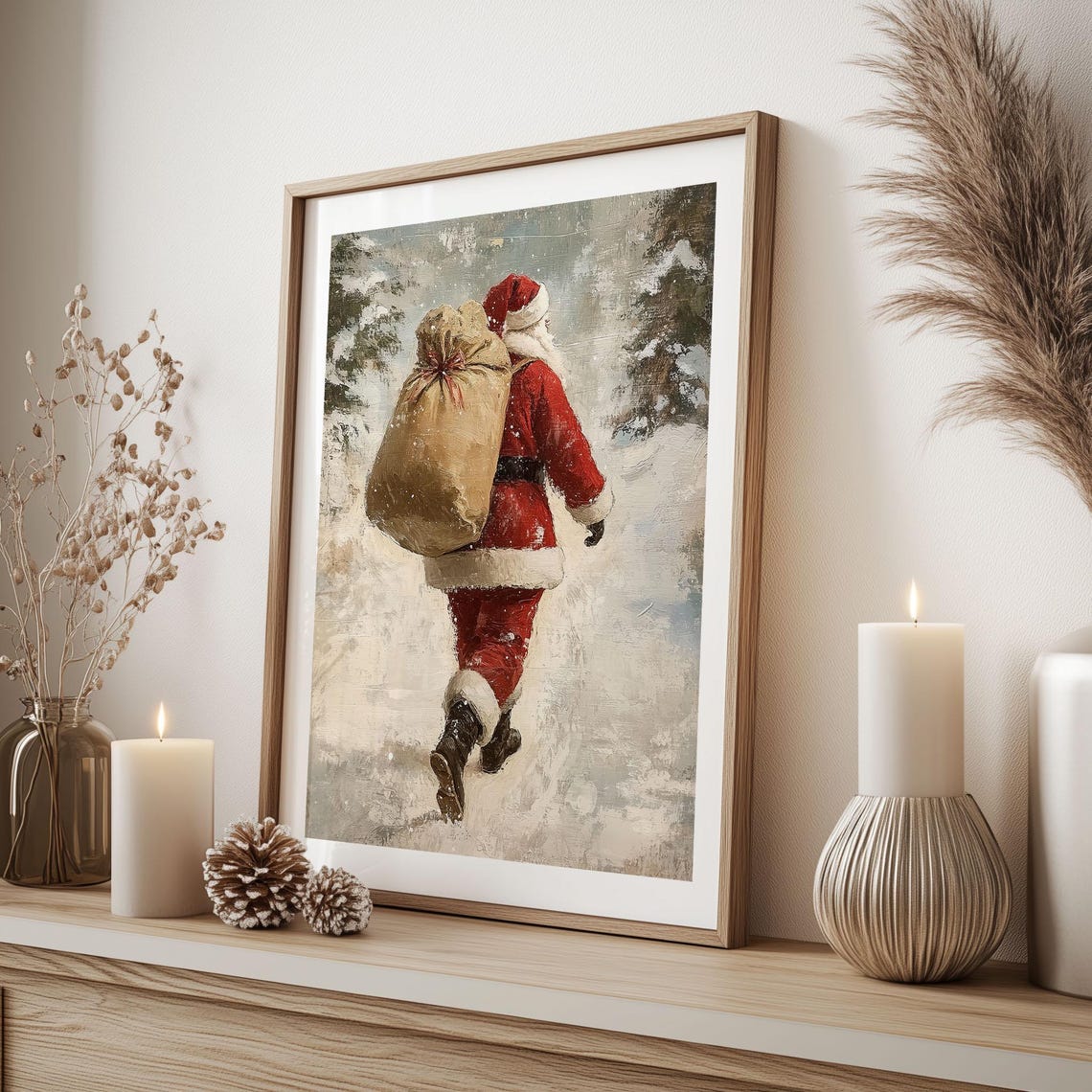 Santa Claus With Full Gift Sack Walking Away Through Snow Poster - Image 3
