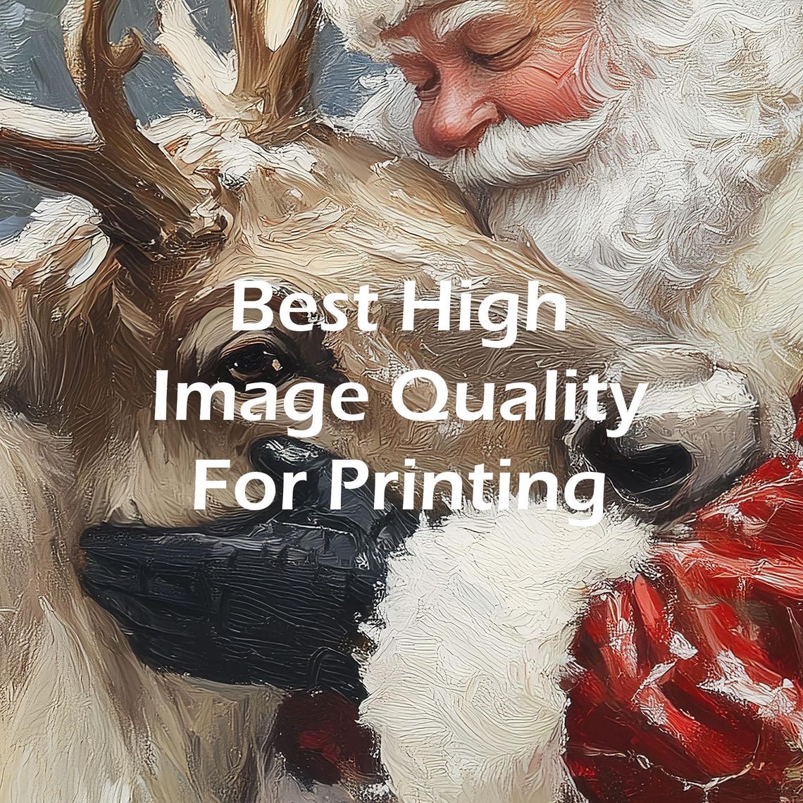 Santa Claus Hugging Reindeer in Snowy Forest Christmas Wall Art - Image 3