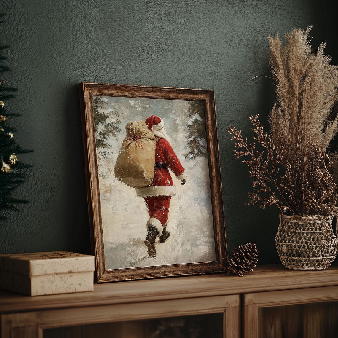 Santa Claus With Full Gift Sack Walking Away Through Snow Poster - Image 7