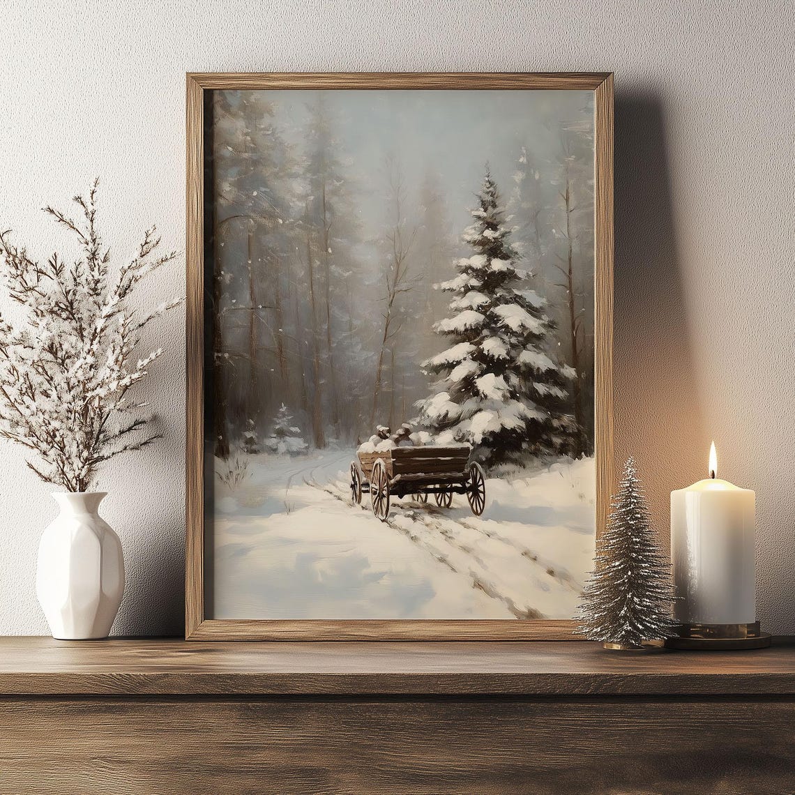 Snowy Forest Road With Horse Drawn Wagon Winter Vintage Poster - Image 6