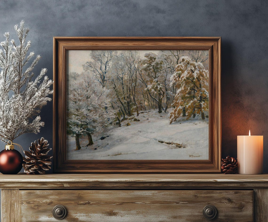 Snowy Birch Forest Winter Oil Painting Vintage Landscape Poster - Image 2