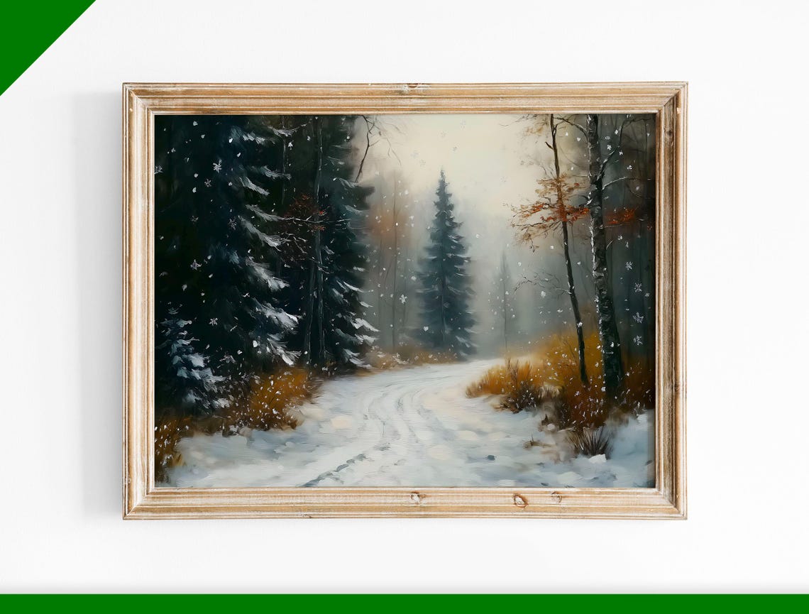 Snowy Forest Path Winter Landscape Vintage Oil Painting Poster