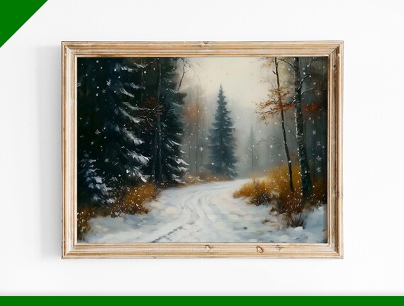 Snowy Forest Path Winter Landscape Vintage Oil Painting Poster