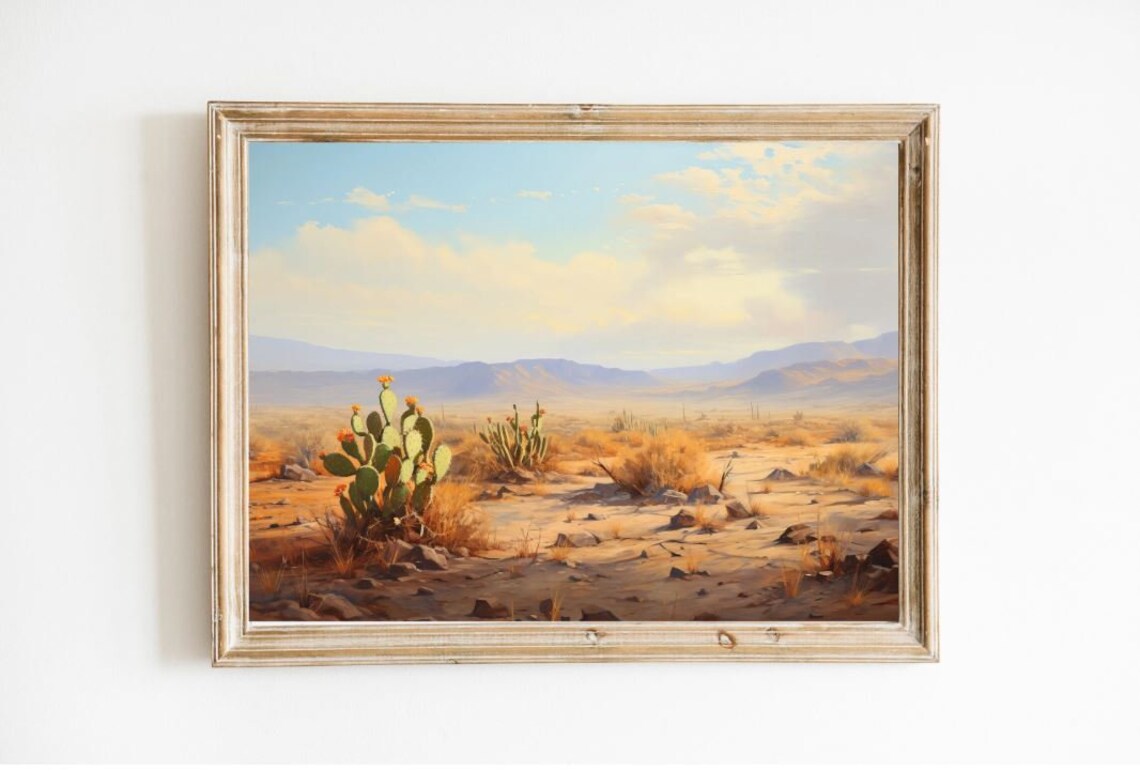 Desert Cactus Landscape Warm Oil Painting Southwest Art Print