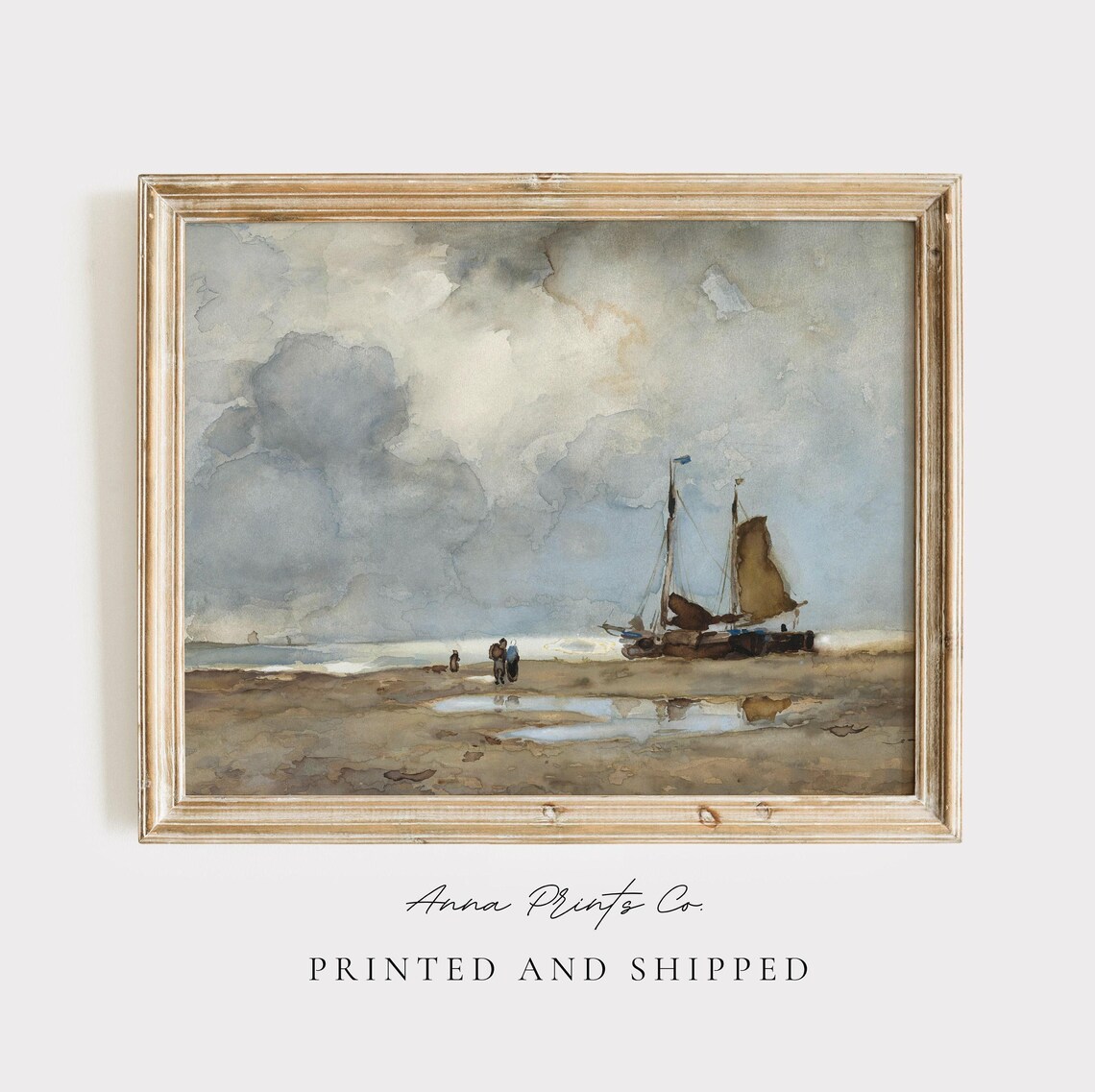 Vintage Coastal Scene Art Print, Beach Landscape