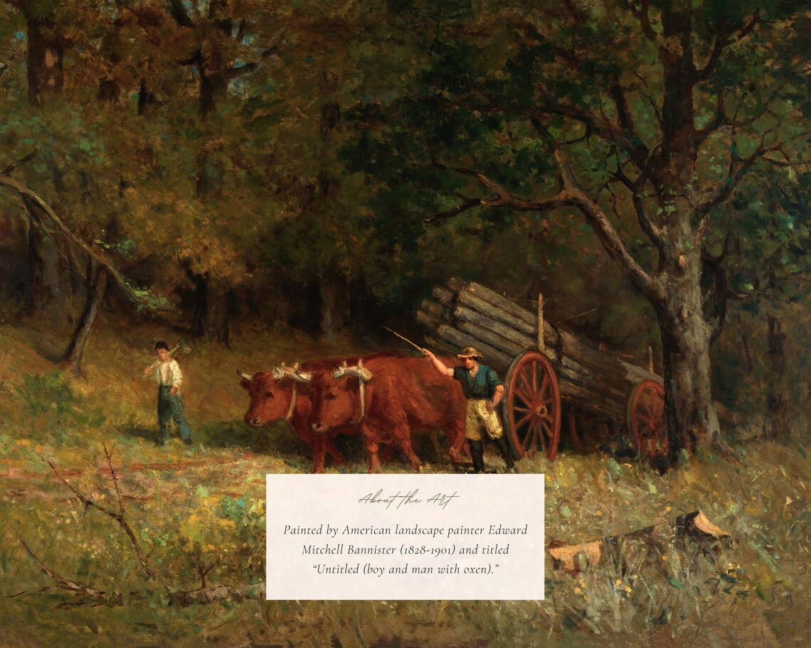 Mailed Gicle Print Farmers With Oxen Vintage Painting Moody Landscape Artwork Antique Country Farmhouse Decor Fine Art Print - Image 2